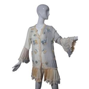 Boho Madrid Handmade Womens size Large Embroidered 3D Cottagecore Bohemian Tunic